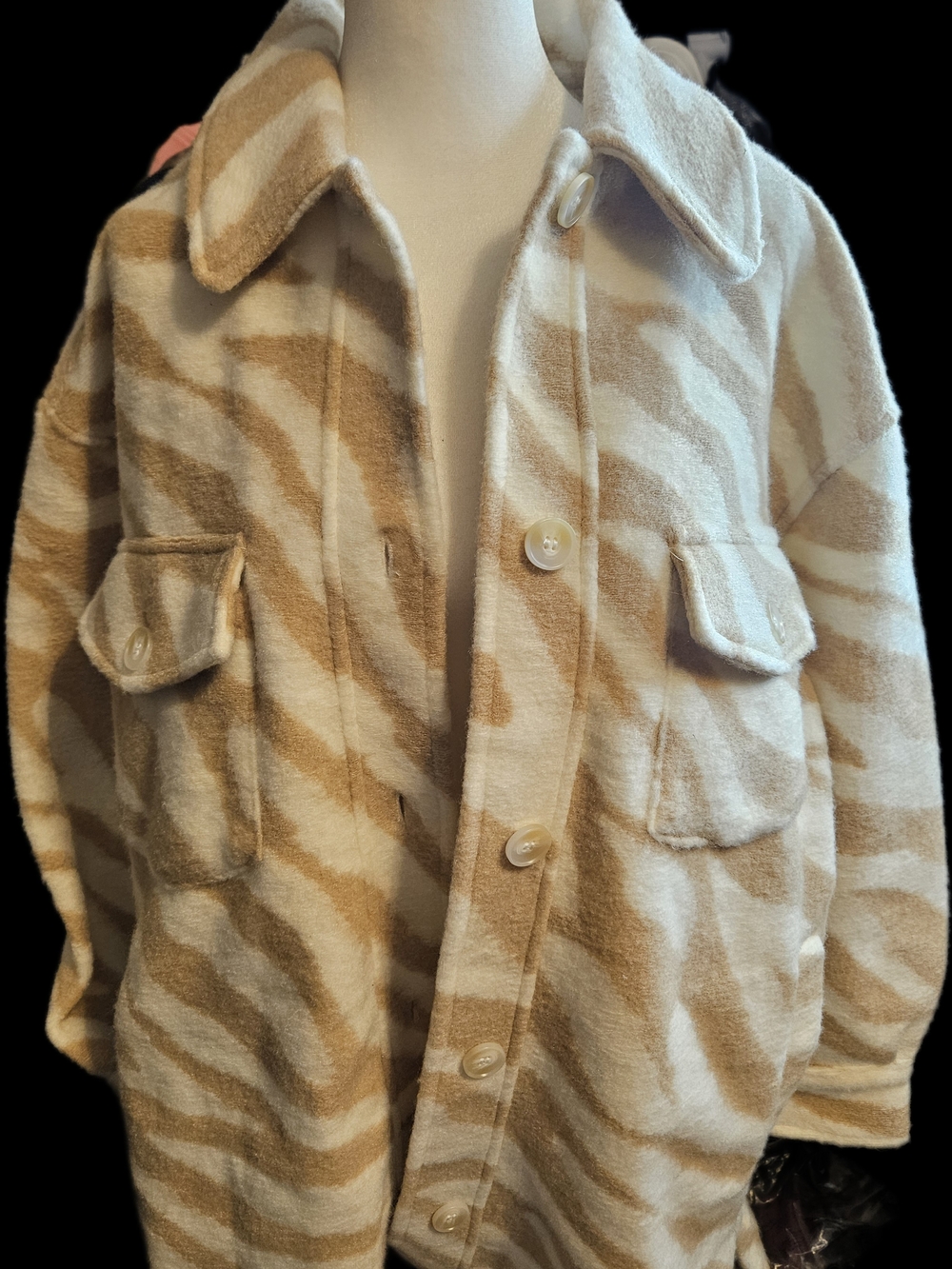 STORIA- Womens  Tan & Cream NWT's  Zebra-Stripe Wool Shacket